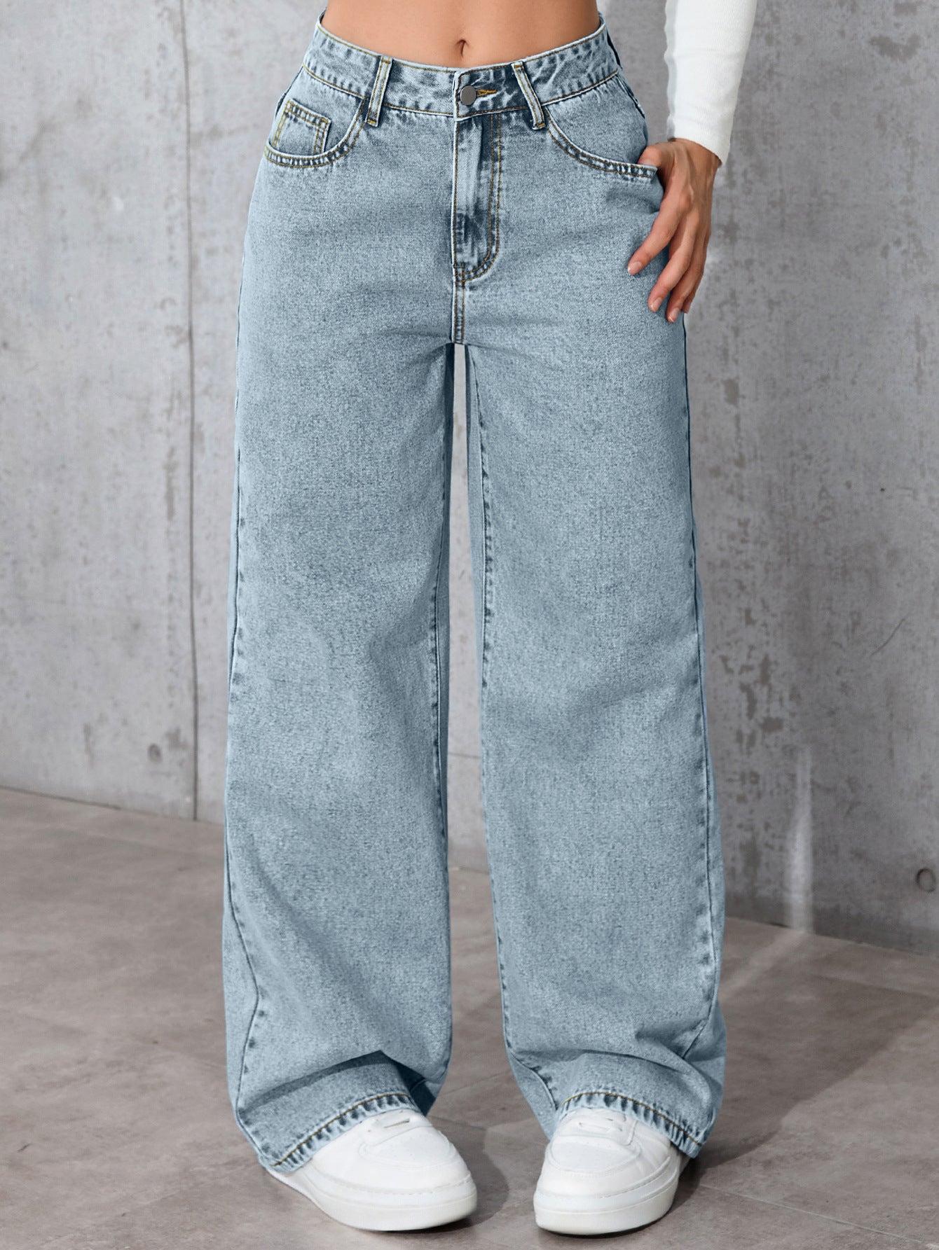 Womens High-waisted Straight-leg, Loose-fitting Casual Pants