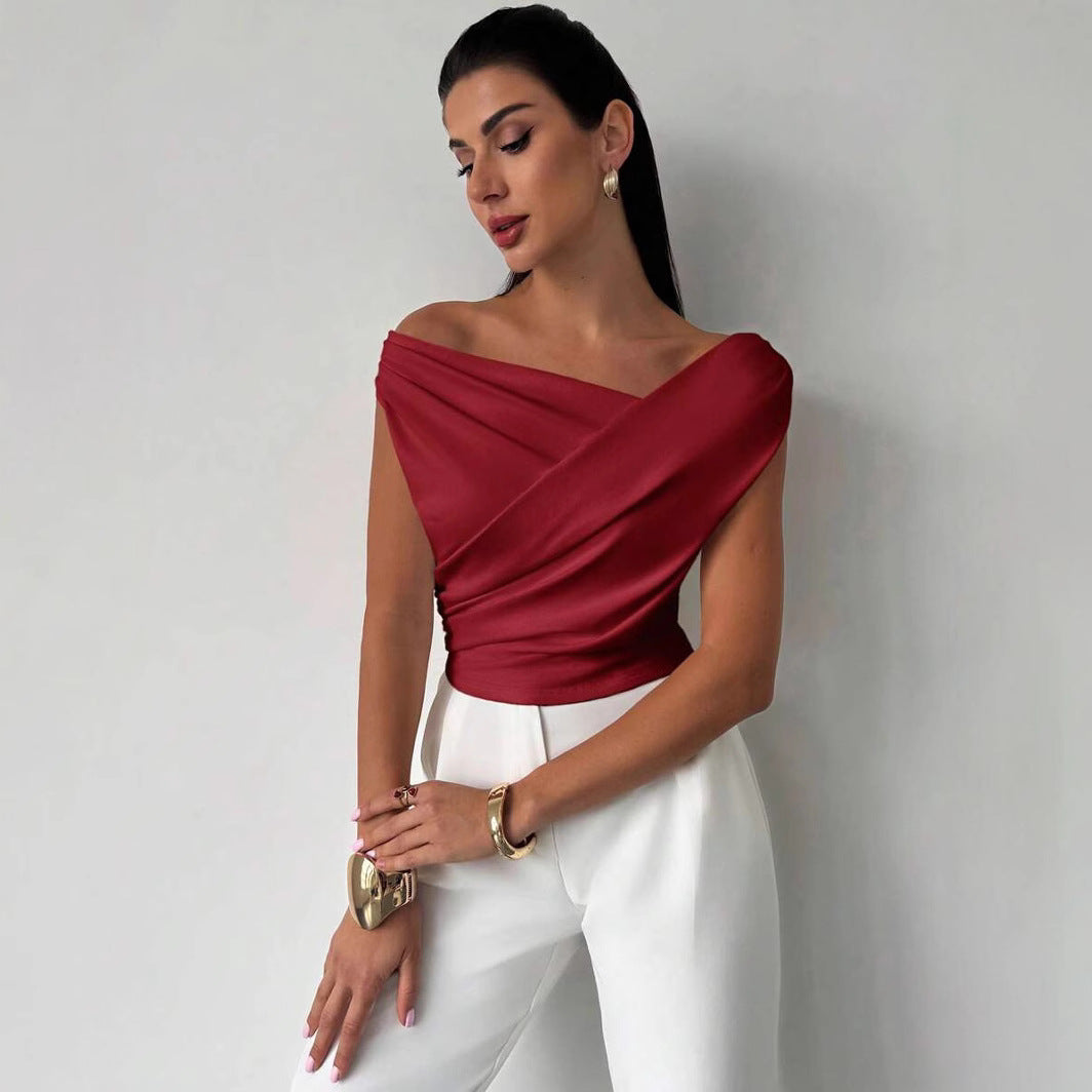 Fashion Personality Solid Color Sleeveless T-shirt For Women