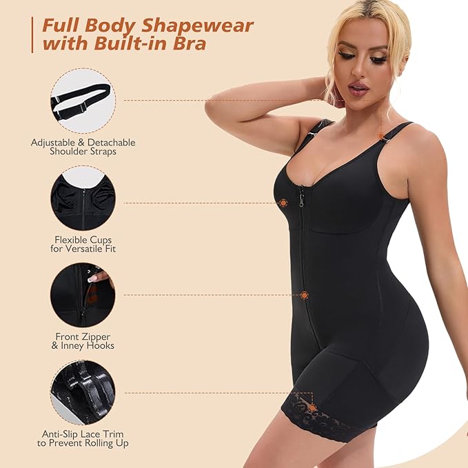 Fajas Colombianas Postpartum Full Shapewear For Women Tummy Control Body Shaper Butt Lifter With Zipper Crotch