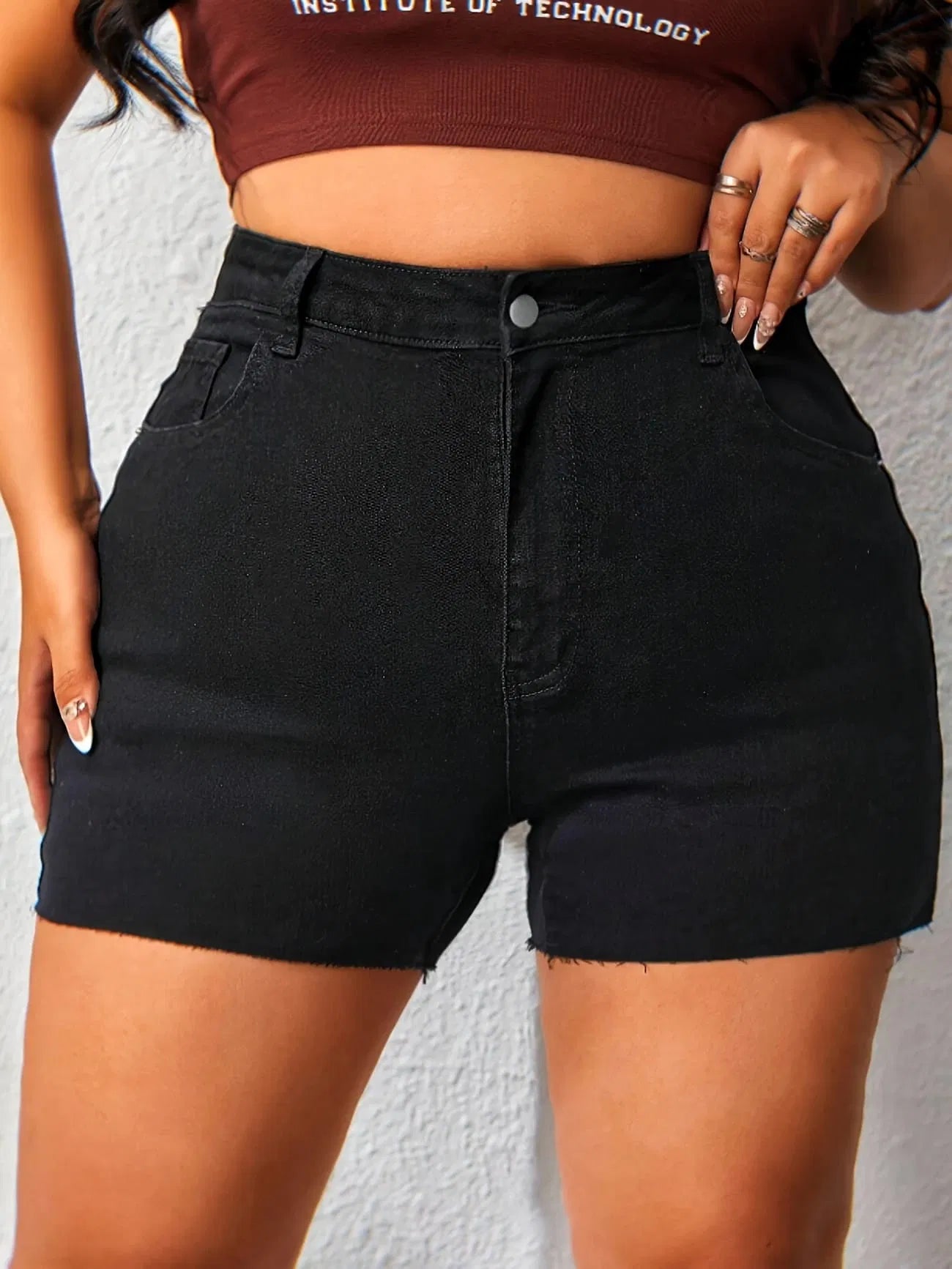 Hip Lifting Elastic Frayed Edge Denim Shorts Retro Tik Tok Popular Shorts Body Shaper With Pockets Flare Jeans Trendy Pattern Design High Waist